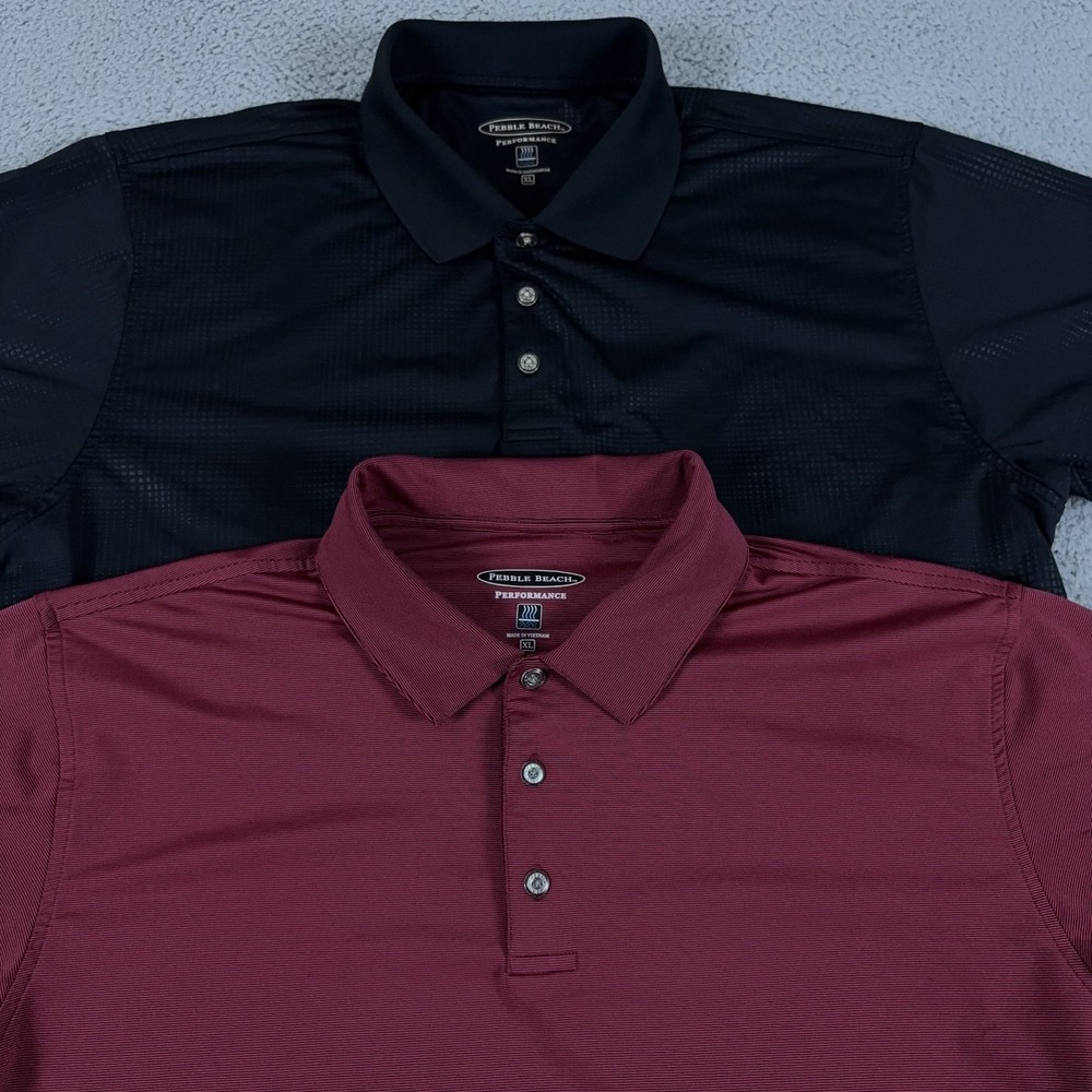 LOT OF 2 Pebble Beach Polo Shirt Mens XL Short Sleeve Performance Golf Preppy